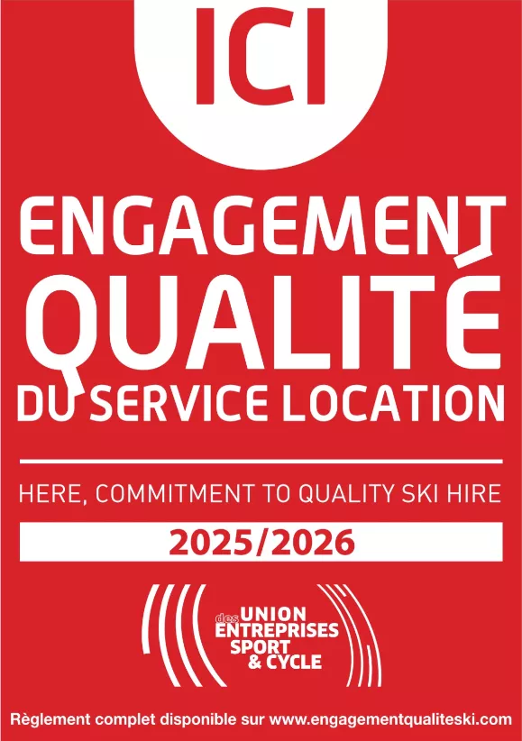 Affiche « Ici, engagement qualité du service location » 2025/2026 de l'Union des entreprises Sport & Cycle